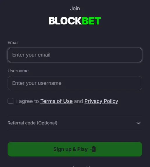 Registration form in BlockBet